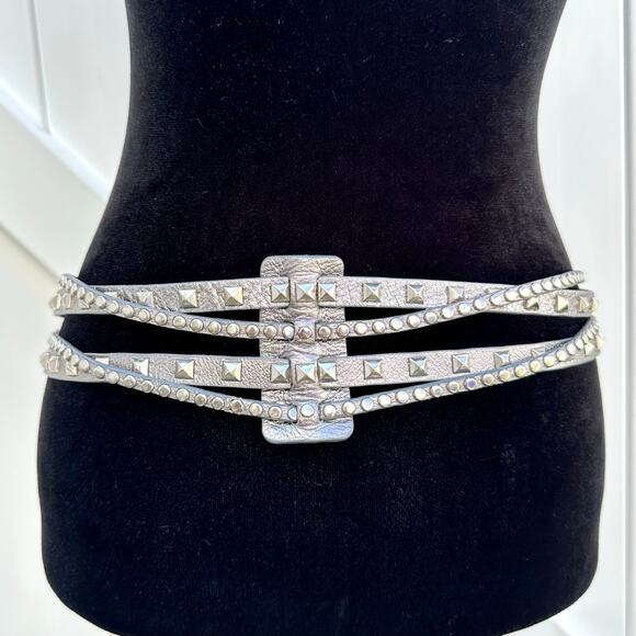 Leatherock USA Silver Studded 4-Strand Genuine Leather Handmade Hip Belt XL/38” - Picture 3 of 8